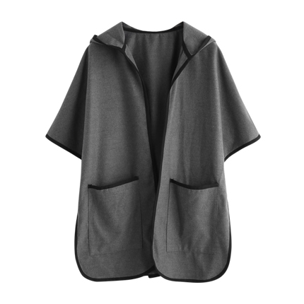 shop Grey Contrast Binding Open Front Hooded Poncho Coat online shop Grey Contrast Binding Open Front Hooded Poncho Coat online
