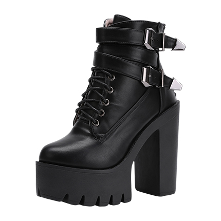 shop online Buckle Decorated Lace Up PU Platform Boots shop online Buckle Decorated Lace Up PU Platform Boots