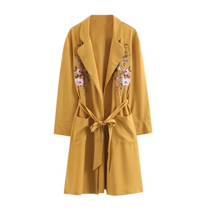 shop online Flower Embroidery Longline Coat With Self Tie shop online Flower Embroidery Longline Coat With Self Tie