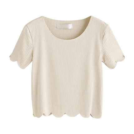 shop online Scallop Trim Ribbed Crop Tee shop online Scallop Trim Ribbed Crop Tee