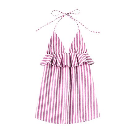 shop online Halter Neck Vertical Striped Frill Trim Dress shop online Halter Neck Vertical Striped Frill Trim Dress