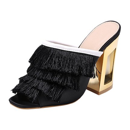 fringe mule heels