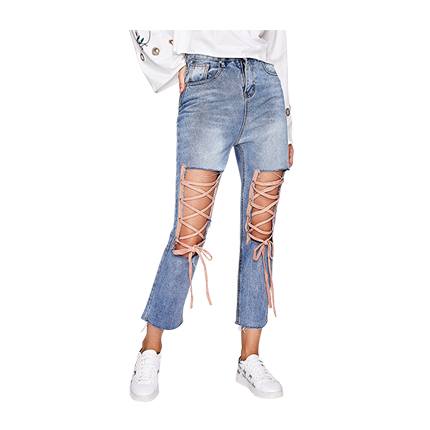 shop online Cut Out Front Lace Up Jeans shop online Cut Out Front Lace Up Jeans