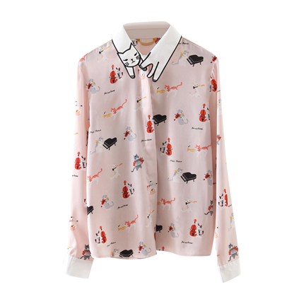 shop online Contrast Collar Embroidery Blouse shop online Contrast Collar Embroidery Blouse