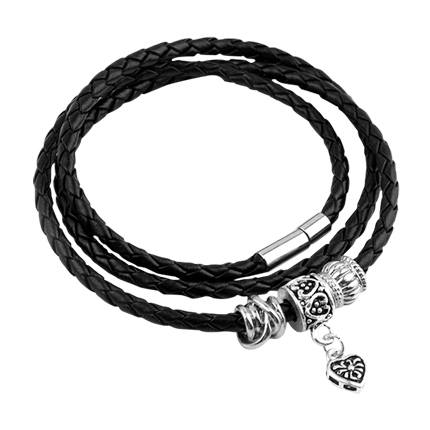 shop Silver Charm Black Leather Bracelet online shop Silver Charm Black Leather Bracelet online