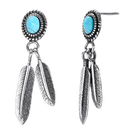 shop Silver Indian Feathers Bohemia Blue Earrings online shop Silver Indian Feathers Bohemia Blue Earrings online