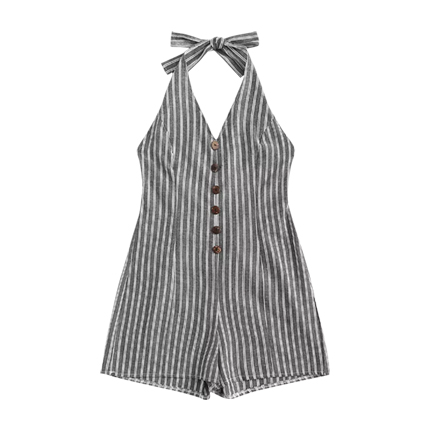 shop Single Breasted Striped Halter Romper online shop Single Breasted Striped Halter Romper online