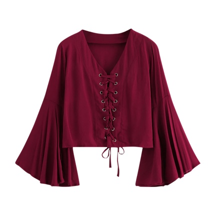 shop Flounce Sleeve Lace Up Blouse online shop Flounce Sleeve Lace Up Blouse online