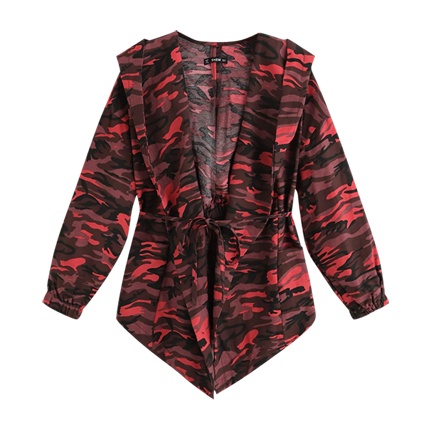 shop Olive Green Camo Print Hooded Shawl Collar Wrap Jacket online shop Olive Green Camo Print Hooded Shawl Collar Wrap Jacket online