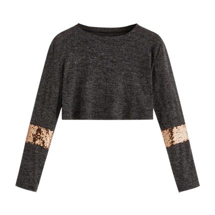 shop Contrast Sequin Sleeve Crop Tee online shop Contrast Sequin Sleeve Crop Tee online