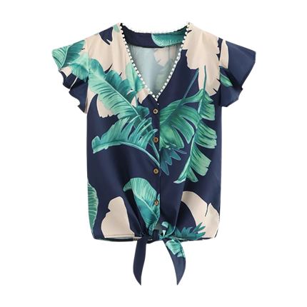shop Tropical Print Knot Hem Blouse online shop Tropical Print Knot Hem Blouse online
