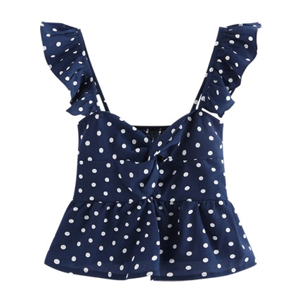 shop Twist Front Frill Trim Polka Dot Top online shop Twist Front Frill Trim Polka Dot Top online