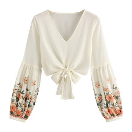 Style and compare Floral Print Knot Hem Blouse  clothing  Sociomix