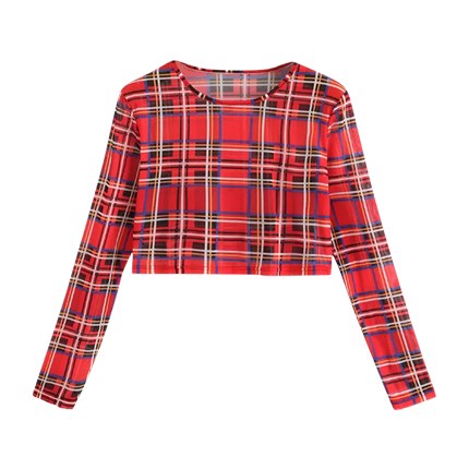 shop Round Neck Checked Tee online shop Round Neck Checked Tee online