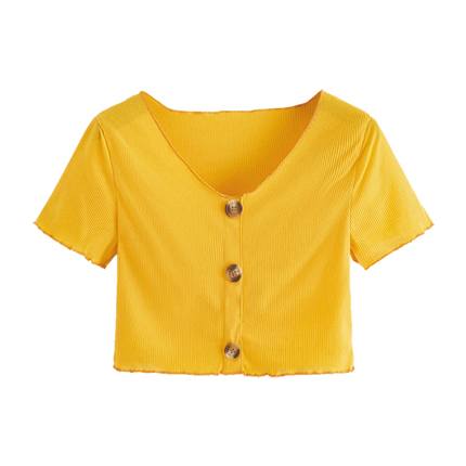 shop Button Through Ribbed Crop Tee online shop Button Through Ribbed Crop Tee online