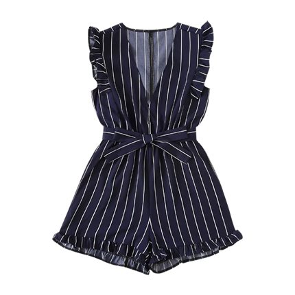 shop Frill Trim Striped Romper online shop Frill Trim Striped Romper online
