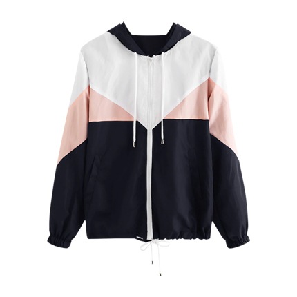 shop Color Block Drawstring Hem Hooded Jacket online shop Color Block Drawstring Hem Hooded Jacket online
