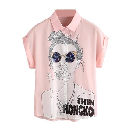 shop Girl Print Cuffed Chiffon Shirt online shop Girl Print Cuffed Chiffon Shirt online