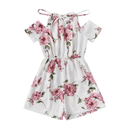shop Open Shoulder Tie Neck Floral Romper online shop Open Shoulder Tie Neck Floral Romper online