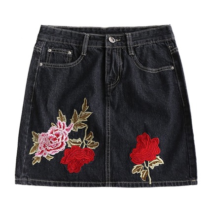shop Floral Embroidered Jean A Line Skirt online shop Floral Embroidered Jean A Line Skirt online