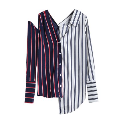 shop Striped Spliced Deconstructed Asymmetrical Shirt online shop Striped Spliced Deconstructed Asymmetrical Shirt online