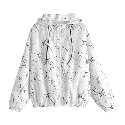 shop Marble Print Loose Hooded Windbreaker online shop Marble Print Loose Hooded Windbreaker online