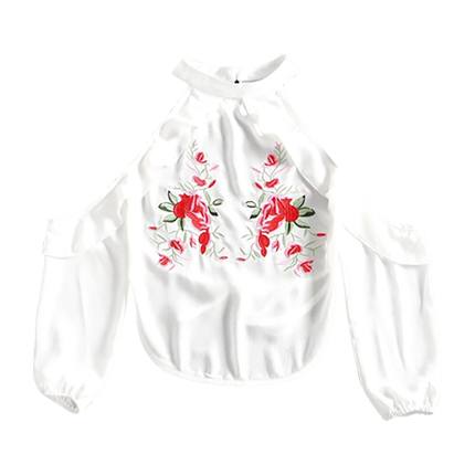 shop Floral Patched Ruffle Hem Backless Blouse online shop Floral Patched Ruffle Hem Backless Blouse online