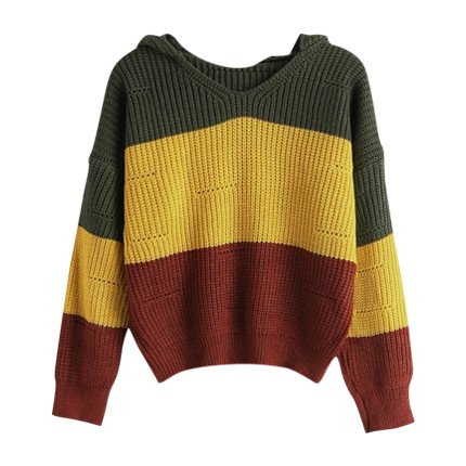 shop Hooded Color Block Drop Shoulder Sweater online shop Hooded Color Block Drop Shoulder Sweater online