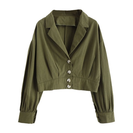 shop Lapel Drop Shoulder Button Up Blouse online shop Lapel Drop Shoulder Button Up Blouse online