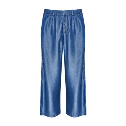 shop Blue Regular Fit Solid Chambray Cropped Parallel Trousers online shop Blue Regular Fit Solid Chambray Cropped Parallel Trousers online
