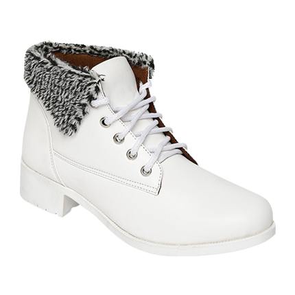 shop online Marc Loire Women White Solid Synthetic Leather Mid-Top Flat Boots shop online Marc Loire Women White Solid Synthetic Leather Mid-Top Flat Boots