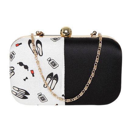 shop online Hepburnette Black & Off-White Box Clutch with Chain Strap shop online Hepburnette Black & Off-White Box Clutch with Chain Strap