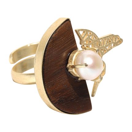 shop Priyaasi Gold-Toned & Brown Beaded Bird-Shaped Adjustable Ring online shop Priyaasi Gold-Toned & Brown Beaded Bird-Shaped Adjustable Ring online