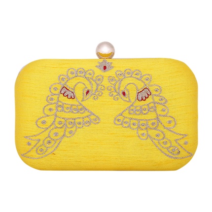 shop online Hepburnette Yellow Embroidered Box Clutch shop online Hepburnette Yellow Embroidered Box Clutch
