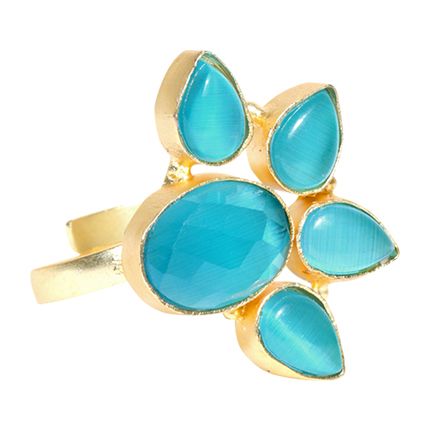 shop Priyaasi Blue Gold-Plated Stone-Studded Adjustable Ring online shop Priyaasi Blue Gold-Plated Stone-Studded Adjustable Ring online