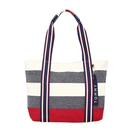 shop Tommy Hilfiger Women Navy Blue & Off-White Striped Tote Bag online shop Tommy Hilfiger Women Navy Blue & Off-White Striped Tote Bag online
