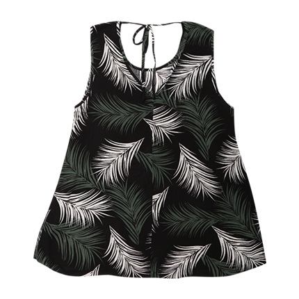 Black Tropical Print A-Line Dress 