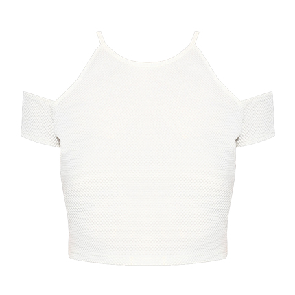 white cold shoulder crop top