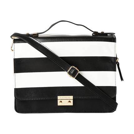 shop online Caprese Black & White Striped Satchel shop online Caprese Black & White Striped Satchel