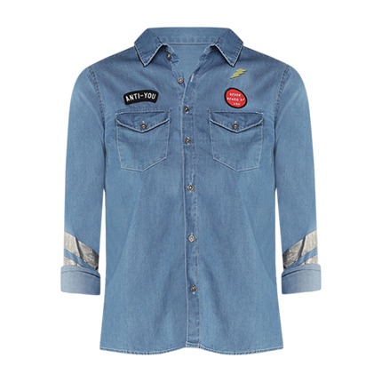 shop online People Women Blue Regular Fit Solid Chambray Casual Shirt shop online People Women Blue Regular Fit Solid Chambray Casual Shirt