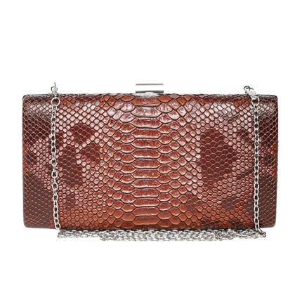 shop online Lisa Haydon for Lino Perros Brown Snakeskin Box Clutch with Chain Strap shop online Lisa Haydon for Lino Perros Brown Snakeskin Box Clutch with Chain Strap